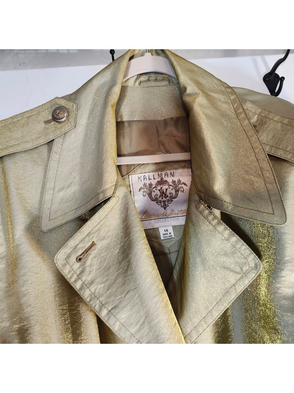 Laura Winston Gold Metalic Vintage Maxi Trench Coat Sz 14 - Picture 5 of 16